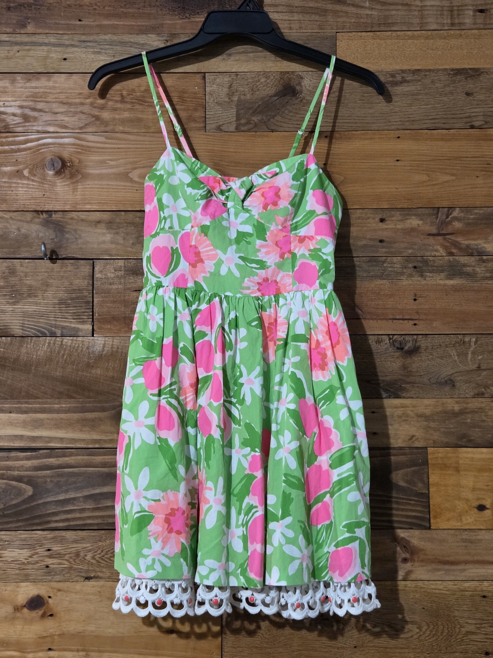Lilly Pulitzer Floral Mini Dress Cutout Back Crochet Trim Preppy Resort Size 2
